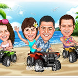 Beach Vacation Family ATV Caricature