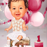 Baby Girl's 1st Birthday Celebration Caricature